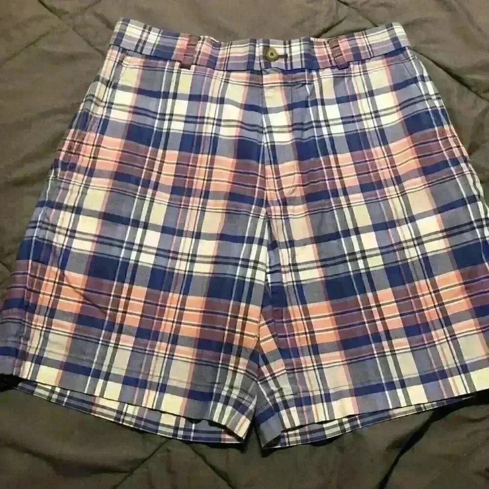 Men's Plaid Cotton Shorts in Blue & Pink